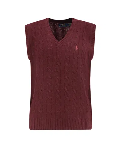 Polo Ralph Lauren Cable Knit Wool And Cashmere Vest In Burgundy