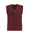 Polo Ralph Lauren Bordeaux Sleeveless Vest With V Neck And Pony Embroidery On The Front In Wool And Cashmere Man In Burgundy