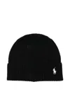 Polo Ralph Lauren Ribbed Knit Beanie Hat With Logo Detail In Black
