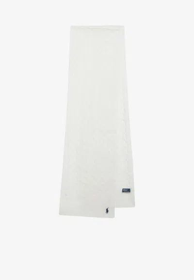 Polo Ralph Lauren Cable Knit Wool Blend Scarf In Cream