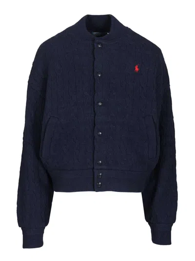 Polo Ralph Lauren Cable-knit Wool-cashmere Bomber Jacket Jackets Blue
