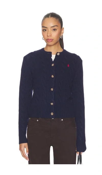 Polo Ralph Lauren Cable Knit Wool Cashmere Cardigan In Blue