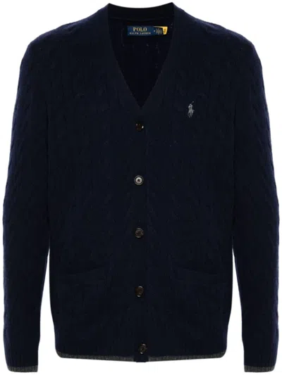 Polo Ralph Lauren Cardigan A Trecce In Lana E Cashmere In Blue