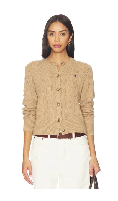 Polo Ralph Lauren Cable Knit Wool Cashmere Cardigan In Neutral