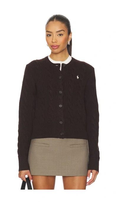 Polo Ralph Lauren Cable Knit Wool Cashmere Cardigan In Burgundy