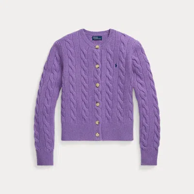 Polo Ralph Lauren Cable-knit Wool-cashmere Cardigan In Purple