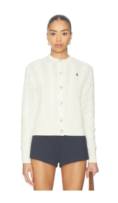 Polo Ralph Lauren Cable Knit Wool Cashmere Cardigan In White