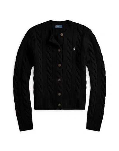 Polo Ralph Lauren Cable-knit Wool-cashmere Cardigan Woman Cardigan Black Size L Wool, Cashmere In Black
