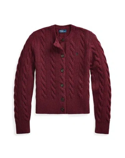 Polo Ralph Lauren Cable-knit Wool-cashmere Cardigan Woman Cardigan Burgundy Size L Wool, Cashmere In Red