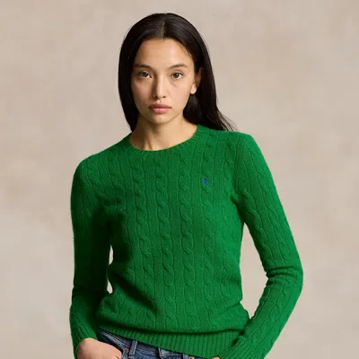 Polo Ralph Lauren Cable Knit Pullover With Contrasting Embroidered Logo In Green