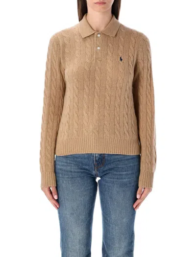 Polo Ralph Lauren Cable-knit Wool Cashmere Polo Sweater In Brown