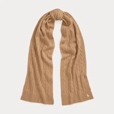 Polo Ralph Lauren Cable-knit Wool-cashmere Scarf In Brown