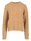 Polo Ralph Lauren Cable-knit Wool-cashmere Sweater Sweatshirts Beige In Brown
