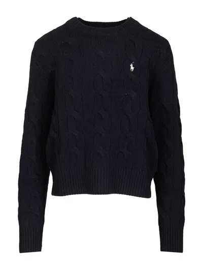 Polo Ralph Lauren Cable-knit Wool-cashmere Sweater Sweatshirts Blue In Black