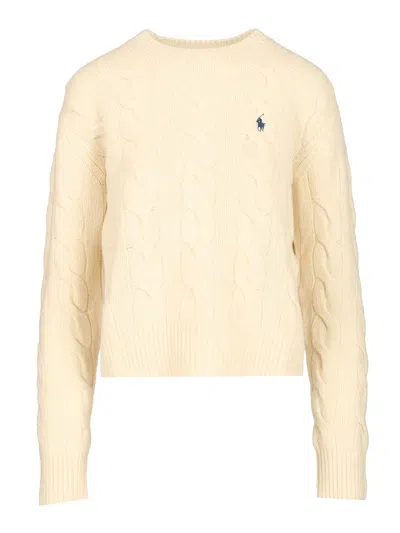 Polo Ralph Lauren Cable-knit Wool-cashmere Sweater Sweatshirts White In Neutral