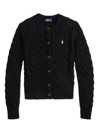 Polo Ralph Lauren Cable Knit Wool-cashmere Cardigan In Black