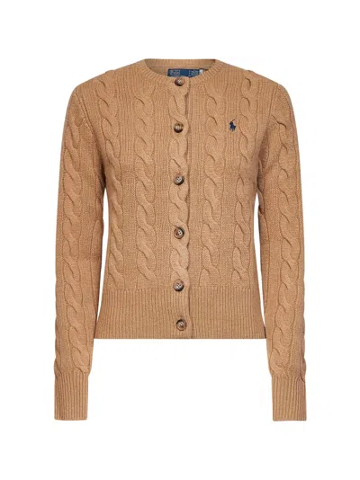 Polo Ralph Lauren Cable Knit Wool-cashmere Cardigan In Brown