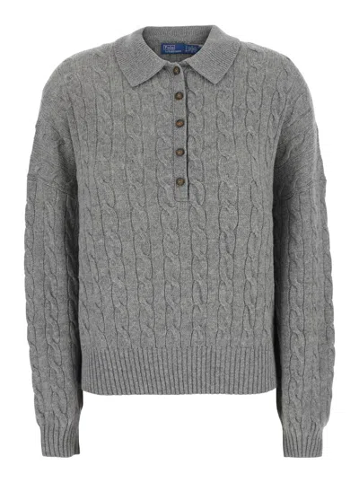 Polo Ralph Lauren Cable Knit Wool-cashmere Sweater In Gray