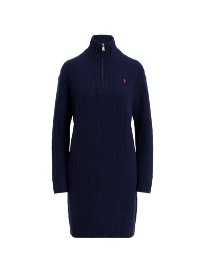 Polo Ralph Lauren Cable Knit Zip Mini Dress In Blue