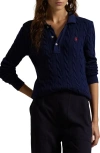 Polo Ralph Lauren Cable Knit Long Sleeve Collar Sweater In Navy