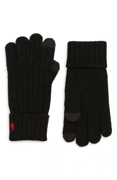 Polo Ralph Lauren Cable Merino Wool Blend Gloves In Black