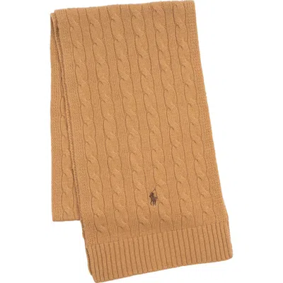Polo Ralph Lauren Cable Merino Wool Blend Scarf In Brown