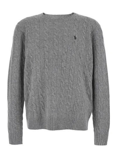 Polo Ralph Lauren Cable Neat Wool Casemere Sweater In Gray