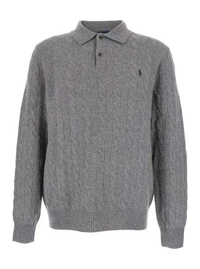 POLO RALPH LAUREN CABLE NEAT WOOL CASEMERE SWEATER POLO