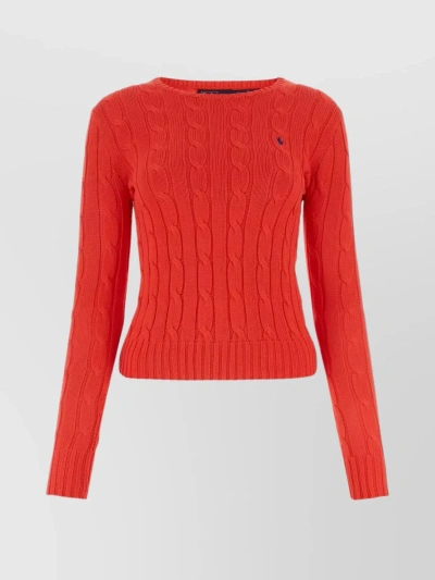 Polo Ralph Lauren Embroidered-logo Cable-knit Jumper In Red