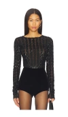 Polo Ralph Lauren Cable Sequin Mesh Bodysuit In Black