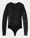 Polo Ralph Lauren Cable Sequined Mesh Bodysuit In Black
