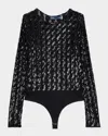 Polo Ralph Lauren Cable Sequined Mesh Bodysuit In Black