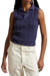 Polo Ralph Lauren Cable Sleeveless Cotton Polo Sweater In Blue