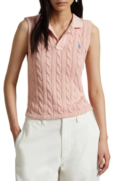 Polo Ralph Lauren Cable Sleeveless Cotton Polo Sweater In Pink Sand
