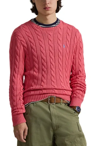 Polo Ralph Lauren Cable Stitch Cotton Crewneck Sweater In Pink