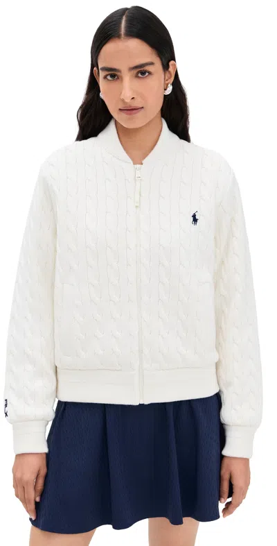 Polo Ralph Lauren Cable Stitch Hybrid Baseball Jacket Antique White