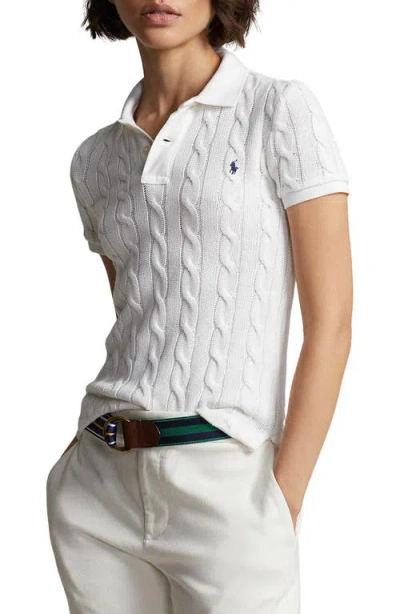 Polo Ralph Lauren Cropped Cable-knit Polo Shirt In White
