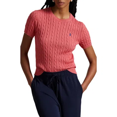 Polo Ralph Lauren Cable Stitch Short Sleeve Cotton Sweater In Red Sky