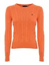 Polo Ralph Lauren Cable Knit Pullover With Ribbed Finish In Orange