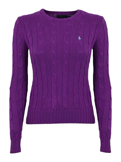Polo Ralph Lauren Cable Sweater With Logo In Purple