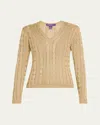 Polo Ralph Lauren Cable V-neck Silk Sweater In Tan