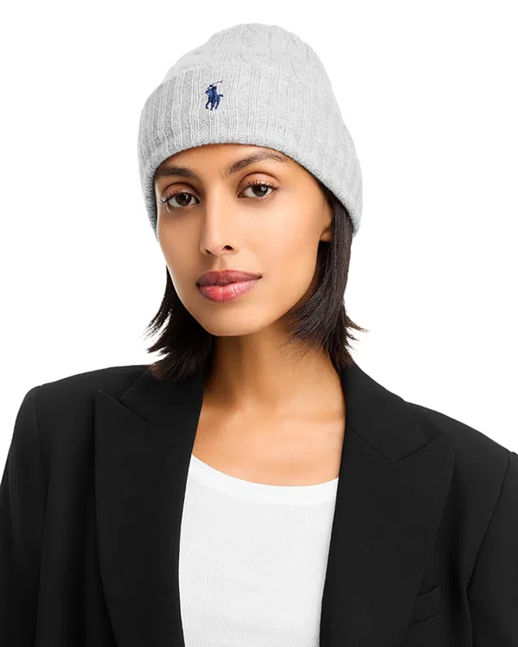 Polo Ralph Lauren Cable Wool & Cashmere Beanie In Soft Gray  display picture 3