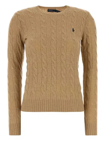 Polo Ralph Lauren Cable Wool And Cashmere Crewneck Jumper Clothing In Brown