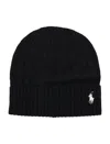 Polo Ralph Lauren Ribbed Knit Beanie Hat With Logo Detail In Black