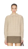 Polo Ralph Lauren Cable Wool Cashmere Polo Collar Sweater In Neutral