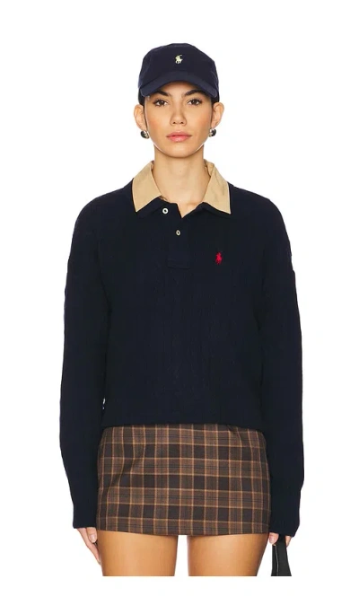 Polo Ralph Lauren Cable Wool-cashmere Polo Shirt In Navy