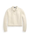 Polo Ralph Lauren Cable Wool-cashmere Polo Shirt Woman Sweater Beige Size L Wool, Cashmere