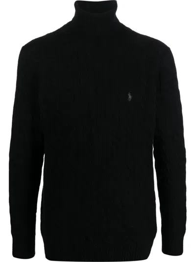 Polo Ralph Lauren Cable Wool-cashmere Roll Neck Jumper Clothing In Black