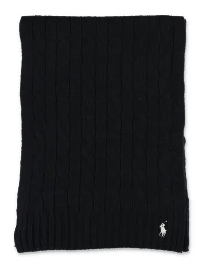 Polo Ralph Lauren Cable Wool-cashmere Scarf In Black