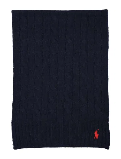 Polo Ralph Lauren Cable Wool-cashmere Scarf In Blue